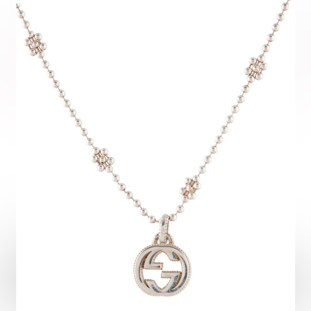 GUCCI GG LOGO Interlocking G Flower Station Sterling Silver Pendant $675+
